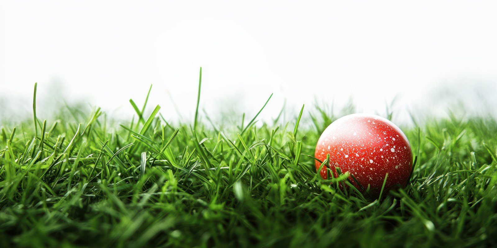 Bright red ball resting on lush green grass under soft daylight in a tranquil outdoor setting